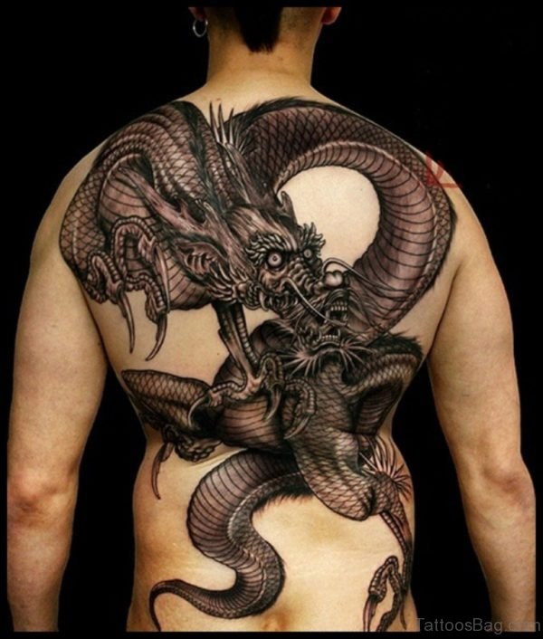 Dark Dragon Tattoo On Back TB118