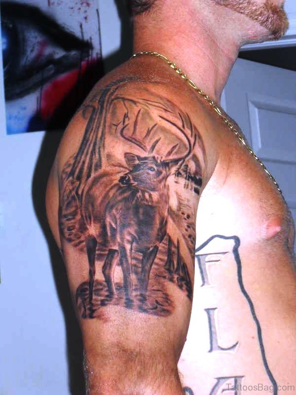 Dazzling Deer Tattoo On Shoulder