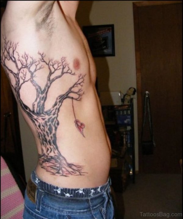 Dead Tree Tattoo On Ribs For Men