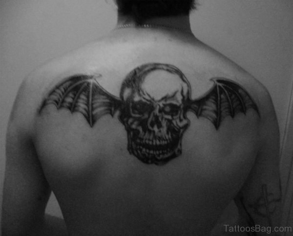 Death Skull Bat Tattoo On The Upper Back