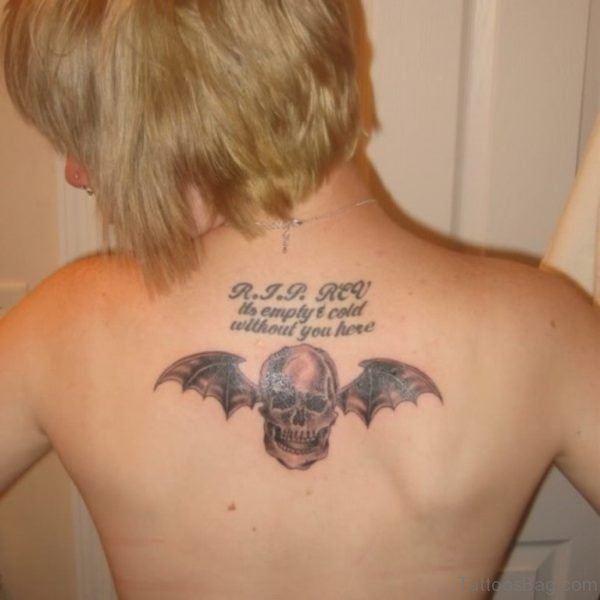 Death Skull Tattoo On Upper Back
