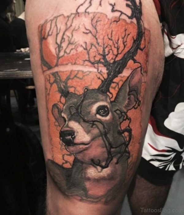 Deer Tattoo On Thigh 