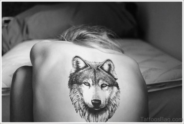 Delightful Alpha Wolf Tattoo On Back