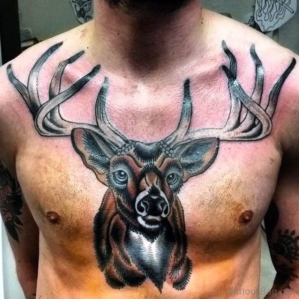 Delightful Buck Tattoo On Chest