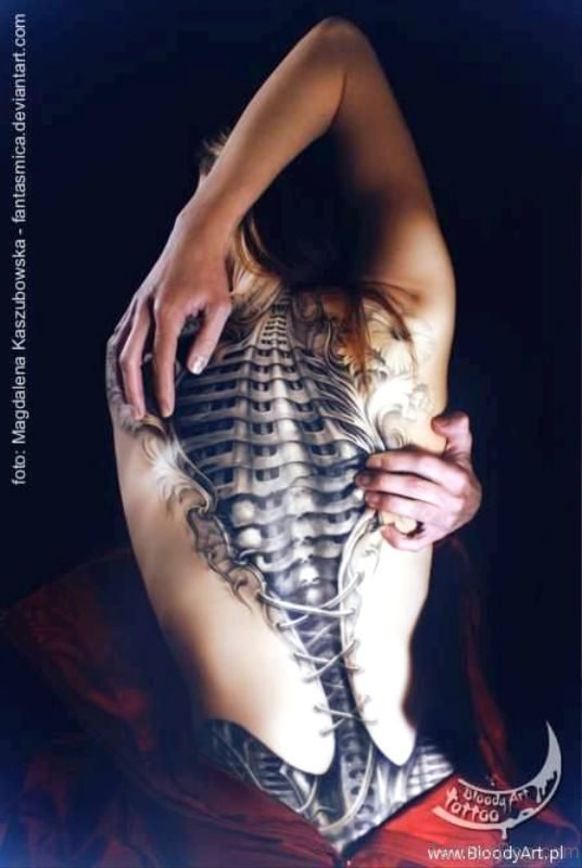 Delightful Corset Tattoo On Full Back