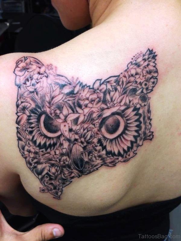 Delightful Owl Tattoo On Back Shoulder