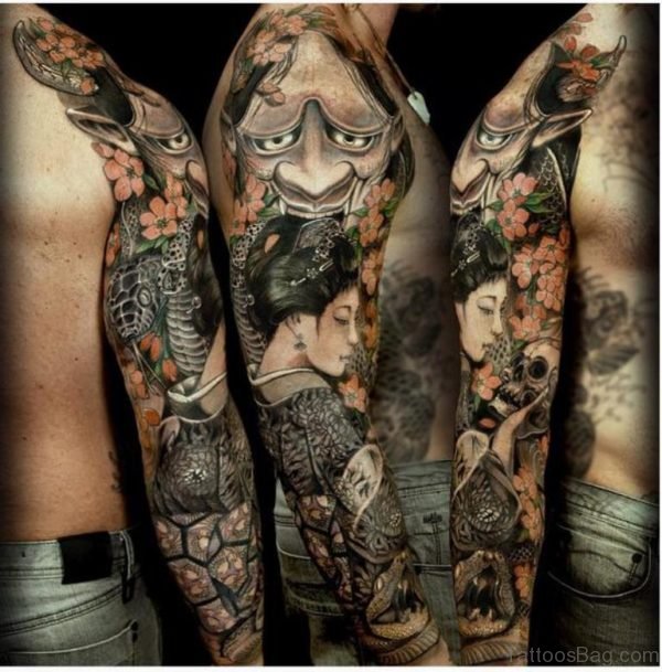 Demon Tattoo Design On Full Sleeve 