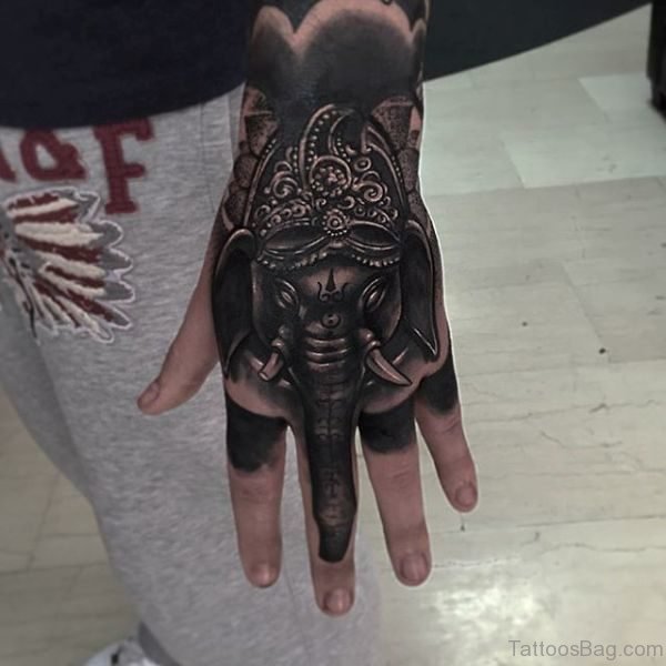 Designer Elephant Tattoo On Hand