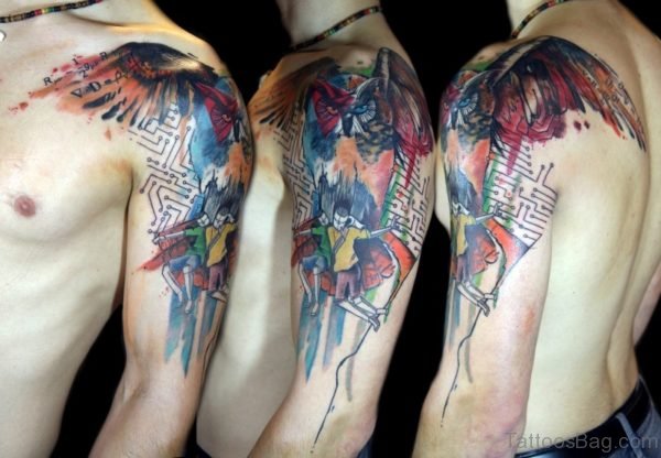 Designer Owl Shoulder Tattoo