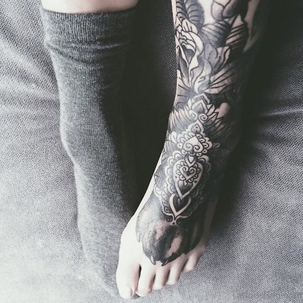 Designer Paw Tattoo On Foot