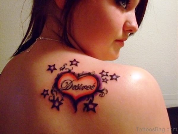 Desire Heart Tattoo On Back Shoulder