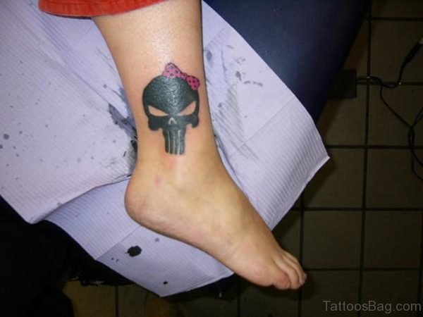 Black Skull Tattoo On Ankle 