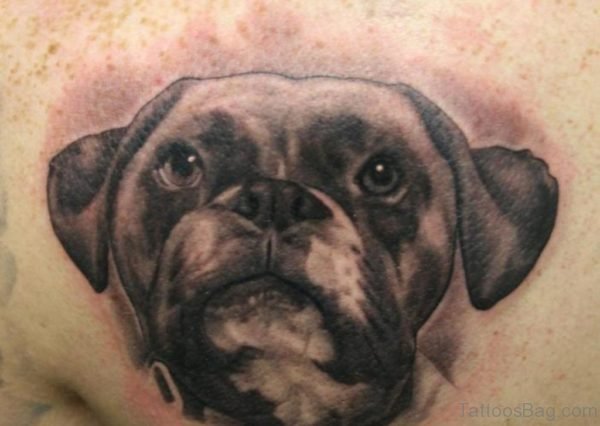 Dog Portrait Tattoo On Chest 