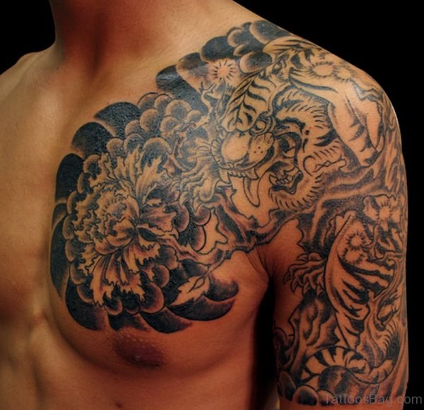 Dragon And Tiger Tattoo On Chest 