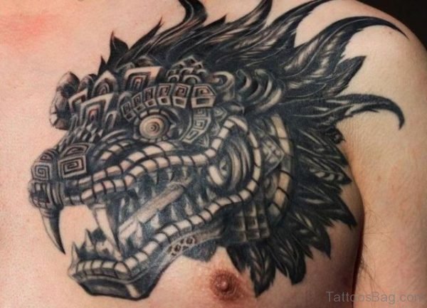 Dragon Head Tattoo On Chest 