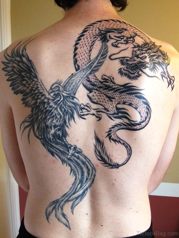 Dragon With Bird Tattoo On Back