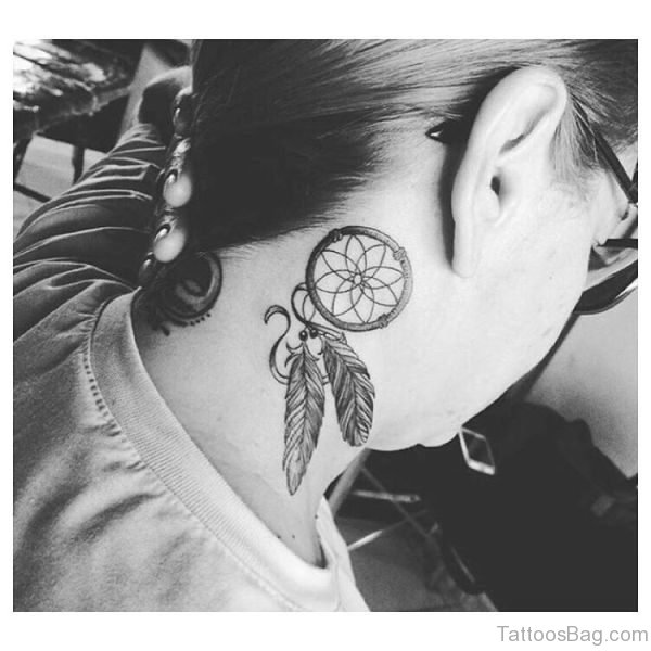 Dreamcatcher Tattoo Design On Neck 