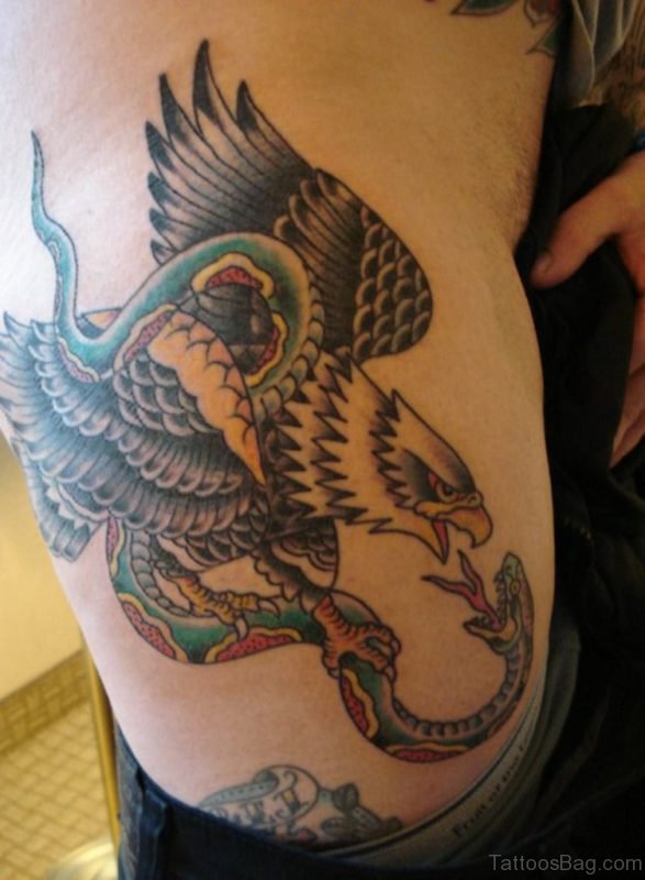 Eagle And Snake Tattoo On Rib 