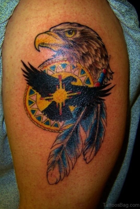 Eagle Head And Feather Tattoo