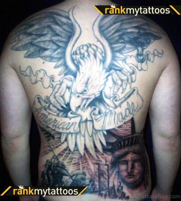 Eagle With Banner Tattoo On Back