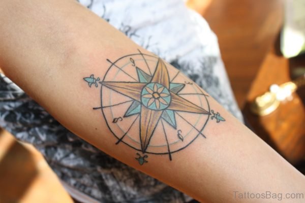 Elegant Compass Tattoo Design On Arm