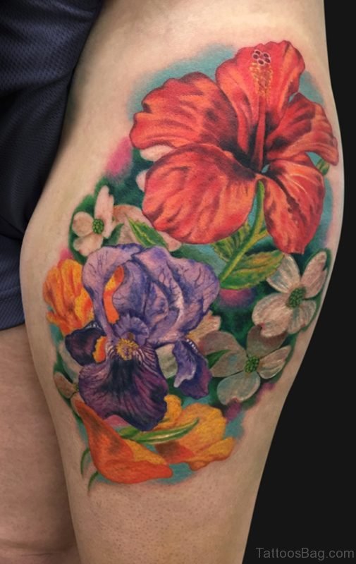 Flower Tattoo On Thigh 