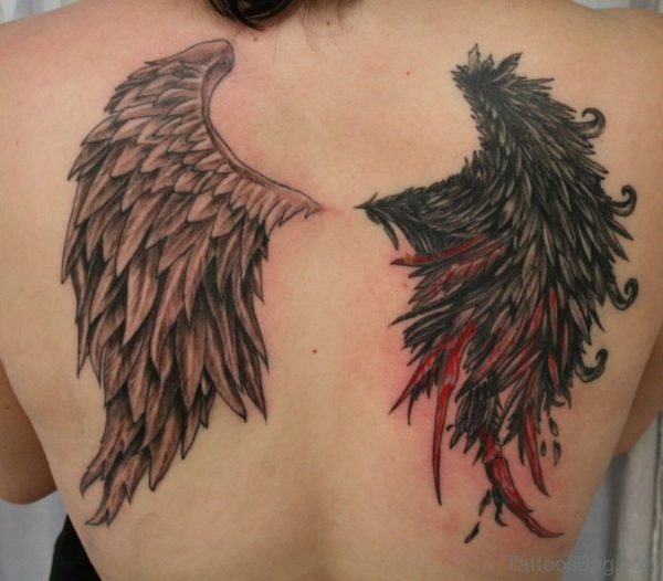 Elegant Wings Tattoos On Upper Back