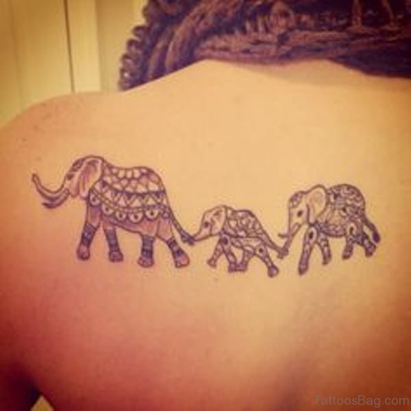 Elephant Family Tattoo On Back