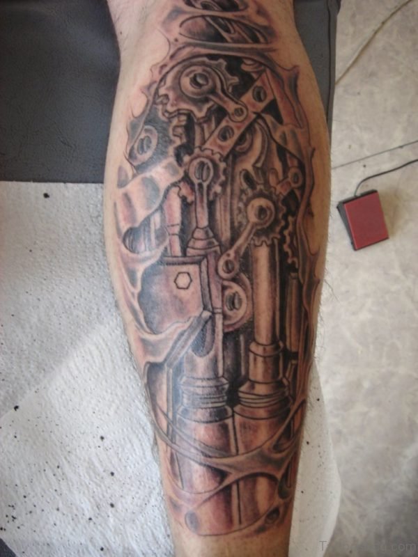 Engine Tattoo On Leg 