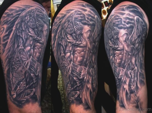 Excellent Archangel Tattoo On Shoulder