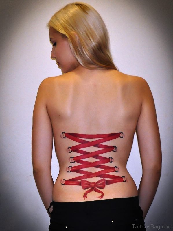 Excellent Corset Tattoo On Lower Back