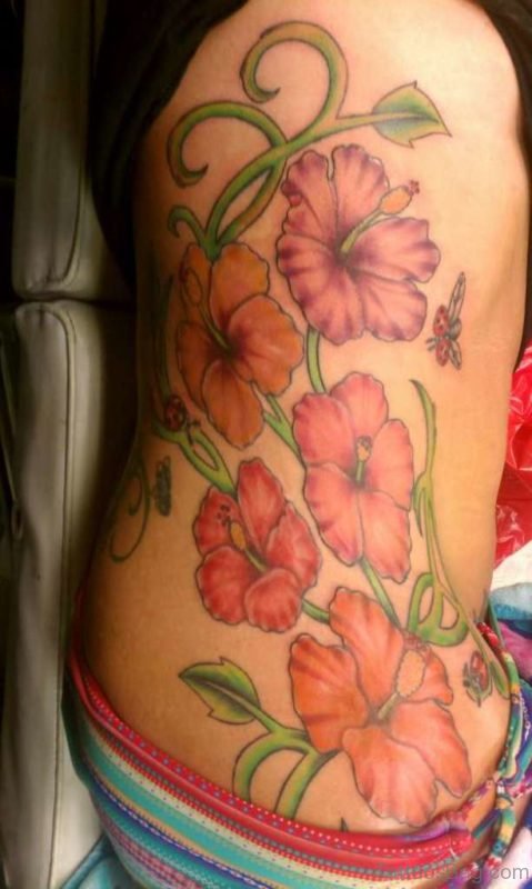 Excellent Flower Tattoo On Waist