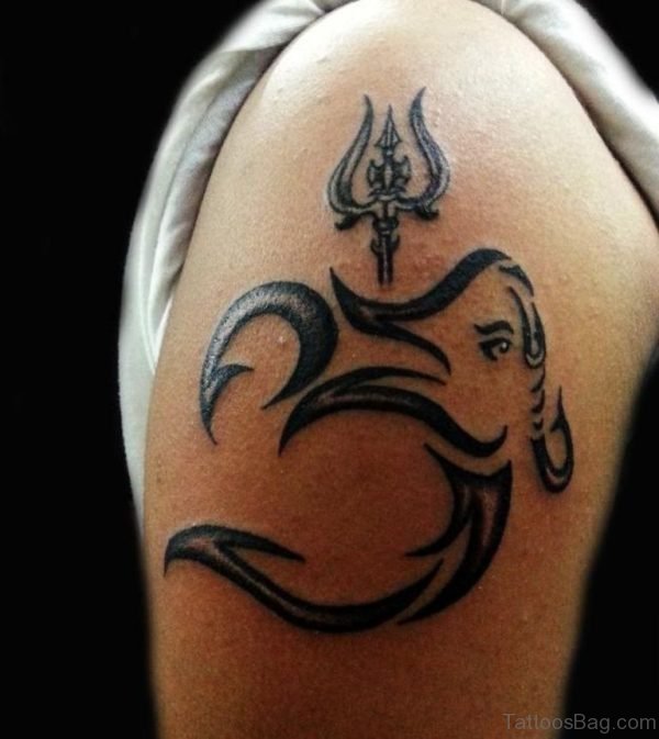 Excellent Om Tattoo On Shoulder
