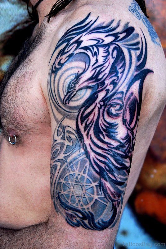 Excellent Phoenix Tattoo On Shoulder