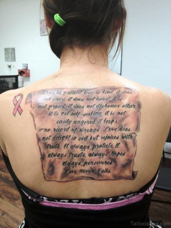 Excellent Scroll Tattoo On Back