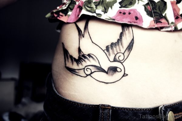 Excellent Swallow Tattoo On Waist