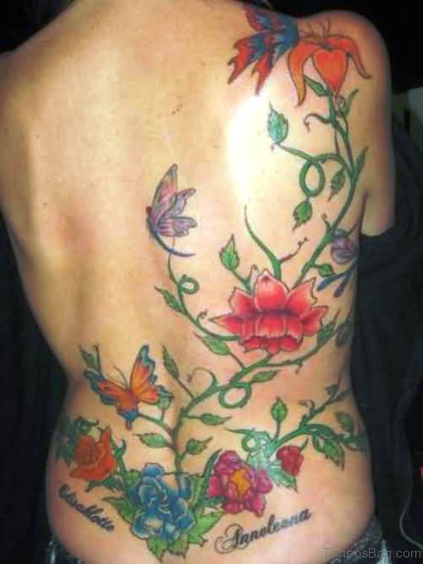Excellent Vine Tattoo On Back