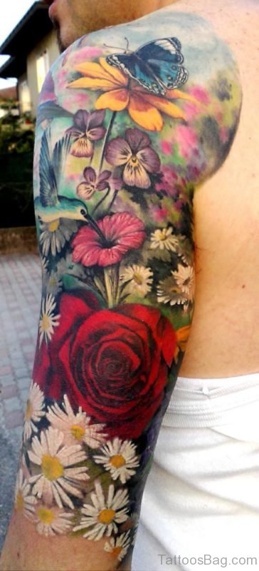 Exotic Flower Tattoo On Shoulder