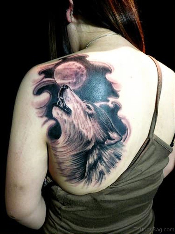 Extreme Alpha Wolf Tattoo On Back Shoulder