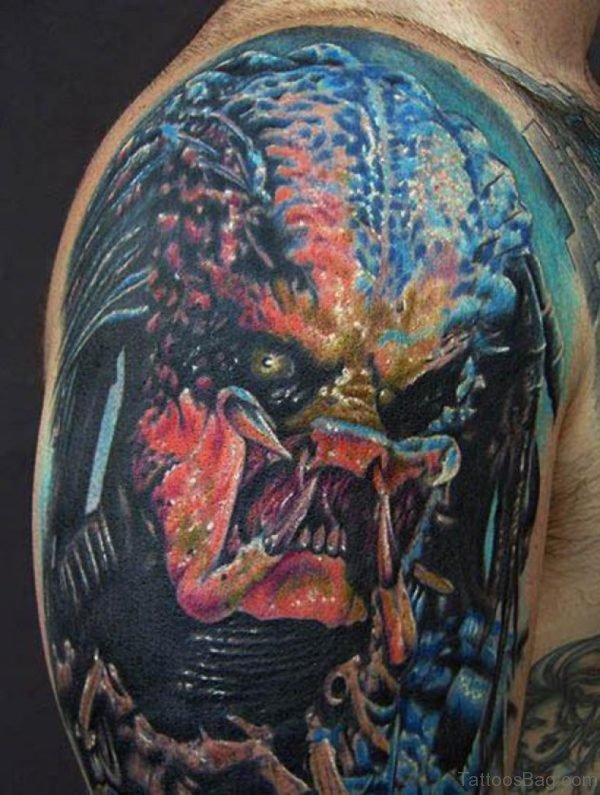 Fabulous Angry Alien Tattoo On Shoulder