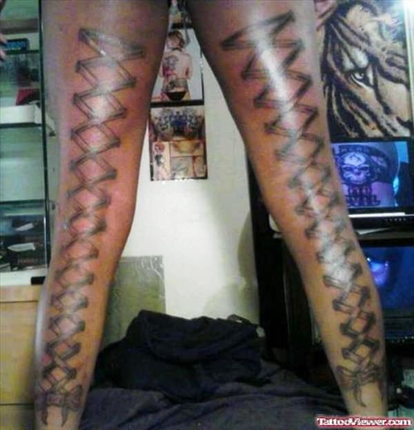 Fabulous Corset Tattoos On Both Legs
