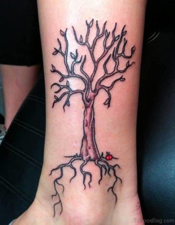 Fabulous Dry Apple Tree Tattoo On Girl Leg