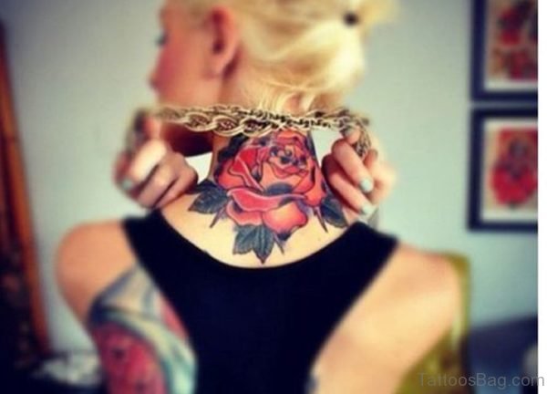 Fabulous Rose Tattoo On Nape