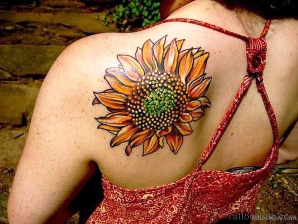 Fabulous Sunflower Tattoo On Back Shoulder