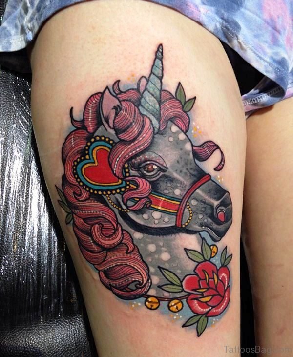 Fabulous Unicorn Tattoo On Thigh