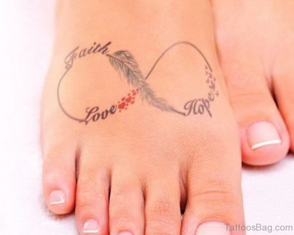 Faith Love Hope Infinity Tattoo on Foot