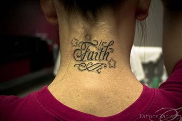 Faith With Stars Tattoo On Neck 