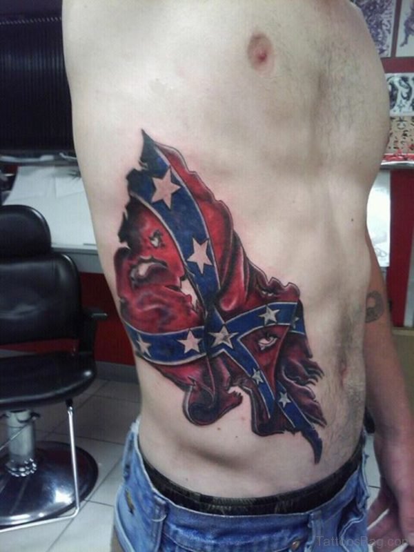 Flag Tattoo On Rib 
