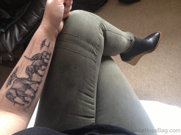 Family Elephant Tattoo On Left Forearm