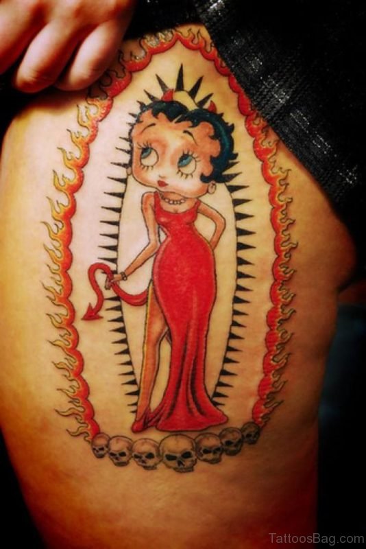 Fancy Betty Boop Tattoo On Thigh 